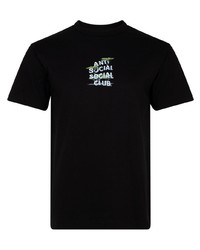 schwarzes bedrucktes T-Shirt mit einem Rundhalsausschnitt von Anti Social Social Club