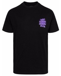 schwarzes bedrucktes T-Shirt mit einem Rundhalsausschnitt von Anti Social Social Club