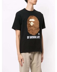 schwarzes bedrucktes T-Shirt mit einem Rundhalsausschnitt von A Bathing Ape