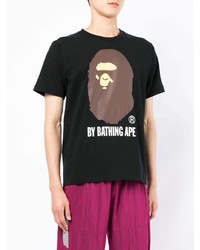 schwarzes bedrucktes T-Shirt mit einem Rundhalsausschnitt von A Bathing Ape