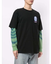 schwarzes bedrucktes T-Shirt mit einem Rundhalsausschnitt von A Bathing Ape