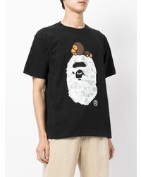 schwarzes bedrucktes T-Shirt mit einem Rundhalsausschnitt von A Bathing Ape