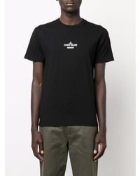 schwarzes bedrucktes T-Shirt mit einem Rundhalsausschnitt von Stone Island