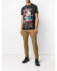 schwarzes bedrucktes T-Shirt mit einem Rundhalsausschnitt von DSQUARED2