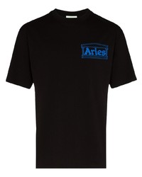 schwarzes bedrucktes T-Shirt mit einem Rundhalsausschnitt von Aries