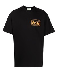 schwarzes bedrucktes T-Shirt mit einem Rundhalsausschnitt von Aries