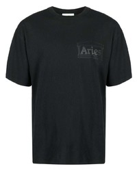 schwarzes bedrucktes T-Shirt mit einem Rundhalsausschnitt von Aries