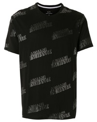 schwarzes bedrucktes T-Shirt mit einem Rundhalsausschnitt von Armani Exchange