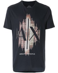 schwarzes bedrucktes T-Shirt mit einem Rundhalsausschnitt von Armani Exchange