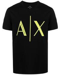 schwarzes bedrucktes T-Shirt mit einem Rundhalsausschnitt von Armani Exchange