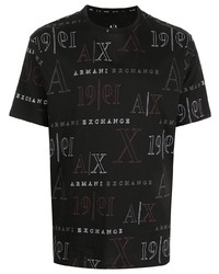 schwarzes bedrucktes T-Shirt mit einem Rundhalsausschnitt von Armani Exchange