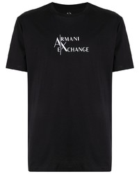 schwarzes bedrucktes T-Shirt mit einem Rundhalsausschnitt von Armani Exchange