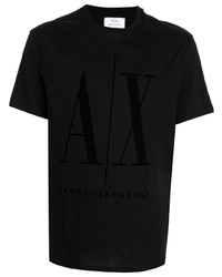 schwarzes bedrucktes T-Shirt mit einem Rundhalsausschnitt von Armani Exchange