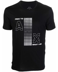 schwarzes bedrucktes T-Shirt mit einem Rundhalsausschnitt von Armani Exchange