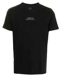 schwarzes bedrucktes T-Shirt mit einem Rundhalsausschnitt von Armani Exchange