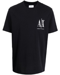 schwarzes bedrucktes T-Shirt mit einem Rundhalsausschnitt von Armani Exchange