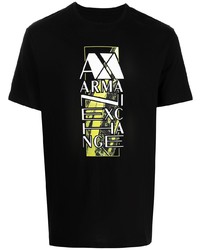 schwarzes bedrucktes T-Shirt mit einem Rundhalsausschnitt von Armani Exchange