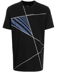 schwarzes bedrucktes T-Shirt mit einem Rundhalsausschnitt von Armani Exchange