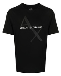 schwarzes bedrucktes T-Shirt mit einem Rundhalsausschnitt von Armani Exchange