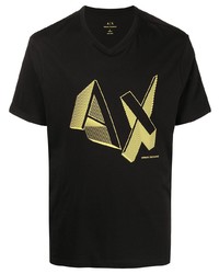 schwarzes bedrucktes T-Shirt mit einem Rundhalsausschnitt von Armani Exchange