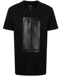 schwarzes bedrucktes T-Shirt mit einem Rundhalsausschnitt von Armani Exchange