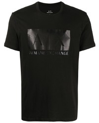 schwarzes bedrucktes T-Shirt mit einem Rundhalsausschnitt von Armani Exchange