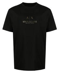 schwarzes bedrucktes T-Shirt mit einem Rundhalsausschnitt von Armani Exchange