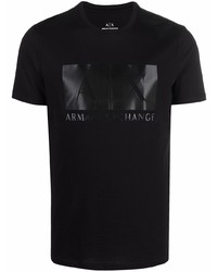 schwarzes bedrucktes T-Shirt mit einem Rundhalsausschnitt von Armani Exchange