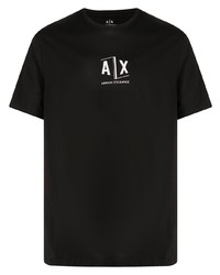 schwarzes bedrucktes T-Shirt mit einem Rundhalsausschnitt von Armani Exchange