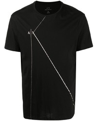 schwarzes bedrucktes T-Shirt mit einem Rundhalsausschnitt von Armani Exchange