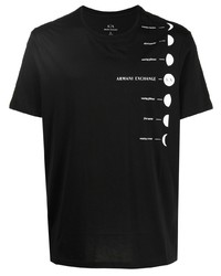 schwarzes bedrucktes T-Shirt mit einem Rundhalsausschnitt von Armani Exchange