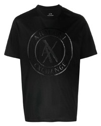 schwarzes bedrucktes T-Shirt mit einem Rundhalsausschnitt von Armani Exchange