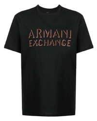 schwarzes bedrucktes T-Shirt mit einem Rundhalsausschnitt von Armani Exchange