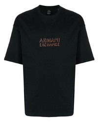 schwarzes bedrucktes T-Shirt mit einem Rundhalsausschnitt von Armani Exchange