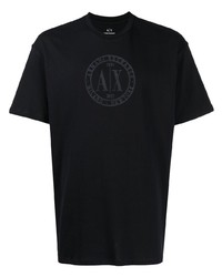 schwarzes bedrucktes T-Shirt mit einem Rundhalsausschnitt von Armani Exchange