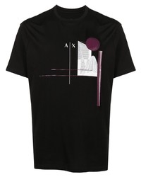 schwarzes bedrucktes T-Shirt mit einem Rundhalsausschnitt von Armani Exchange