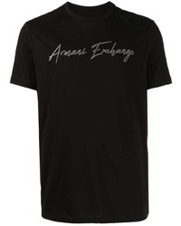 schwarzes bedrucktes T-Shirt mit einem Rundhalsausschnitt von Armani Exchange