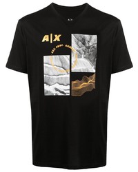 schwarzes bedrucktes T-Shirt mit einem Rundhalsausschnitt von Armani Exchange