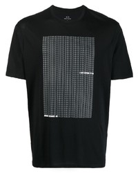 schwarzes bedrucktes T-Shirt mit einem Rundhalsausschnitt von Armani Exchange