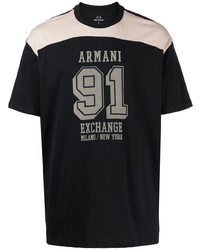 schwarzes bedrucktes T-Shirt mit einem Rundhalsausschnitt von Armani Exchange