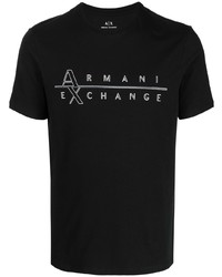 schwarzes bedrucktes T-Shirt mit einem Rundhalsausschnitt von Armani Exchange