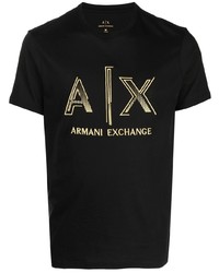 schwarzes bedrucktes T-Shirt mit einem Rundhalsausschnitt von Armani Exchange