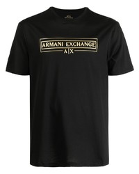 schwarzes bedrucktes T-Shirt mit einem Rundhalsausschnitt von Armani Exchange