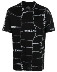 schwarzes bedrucktes T-Shirt mit einem Rundhalsausschnitt von Armani Exchange