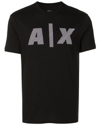 schwarzes bedrucktes T-Shirt mit einem Rundhalsausschnitt von Armani Exchange