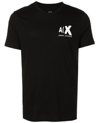 schwarzes bedrucktes T-Shirt mit einem Rundhalsausschnitt von Armani Exchange