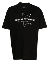 schwarzes bedrucktes T-Shirt mit einem Rundhalsausschnitt von Armani Exchange