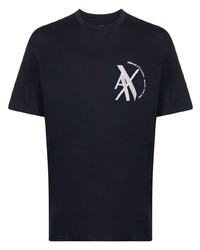 schwarzes bedrucktes T-Shirt mit einem Rundhalsausschnitt von Armani Exchange