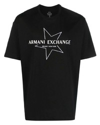 schwarzes bedrucktes T-Shirt mit einem Rundhalsausschnitt von Armani Exchange