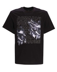 schwarzes bedrucktes T-Shirt mit einem Rundhalsausschnitt von Armani Exchange